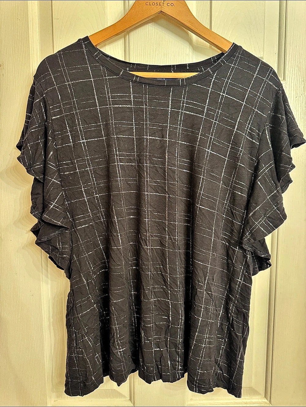 APT.9 Plaid Ruffle Sleeve Tunic in Black & Gray Size XXL